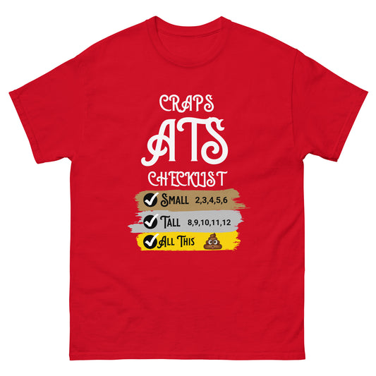 ATS checklist craps and dice shirt, All tall Small , prop bets
