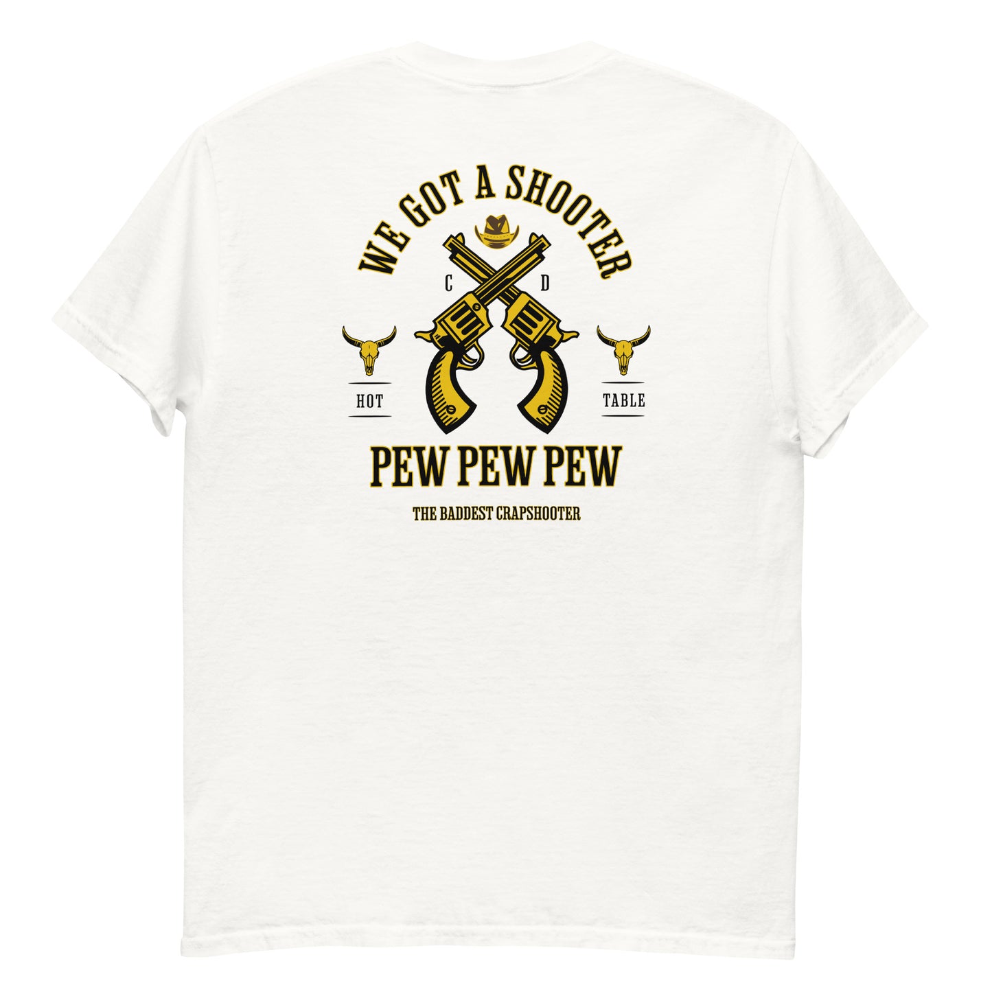We got a shooter white t-shirt 2.0
