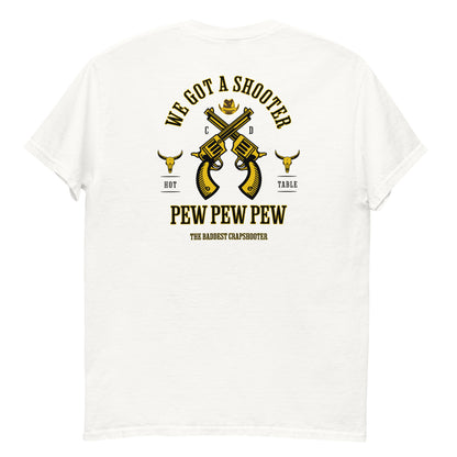 We got a shooter white t-shirt 2.0